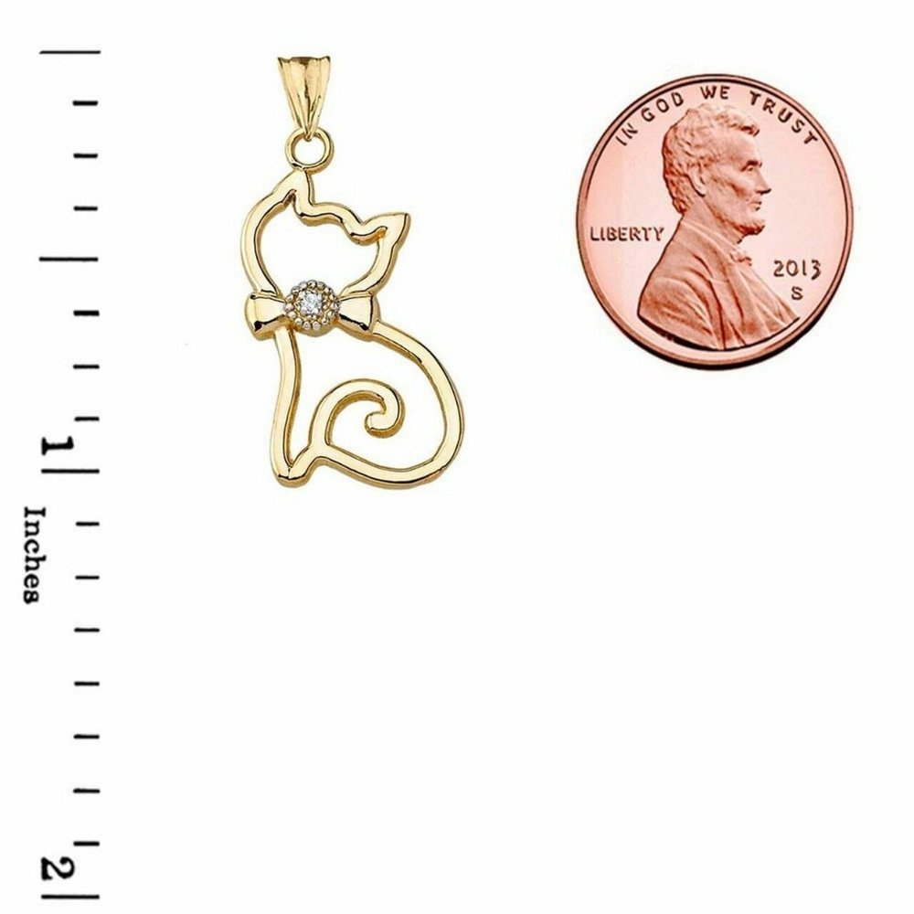 10k Solid Gold Diamond Openwork Cat Necklace - image 4